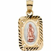 Tri-Color Lady of Guadalupe Rectangle Pendant