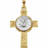 Two Tone Saint Michael Cross Pendant