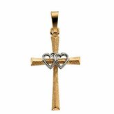 Two Tone Cross Pendant with 2 Hearts