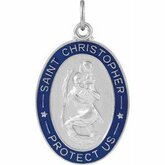 St. Christopher Medal Necklace with Blue Epoxy